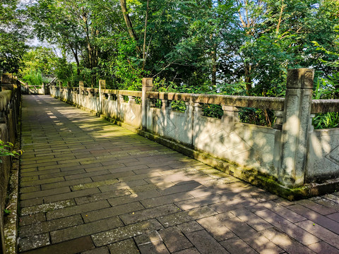 兰家山绿荫石栏杆走廊
