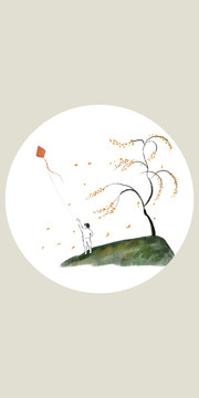 中式意境秋天水墨手绘树
