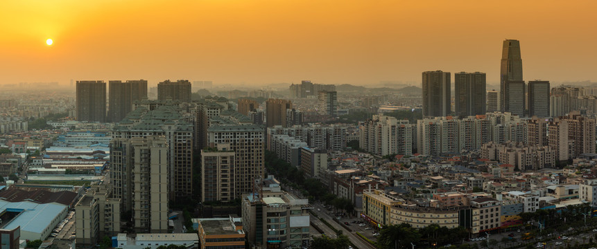 顺德容桂傍晚景色全景图