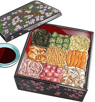 定食盒饭日本料理美食插画