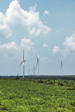 航拍户外绿色能源风力发电机