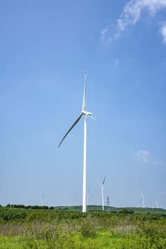 航拍农田土地风力发电机