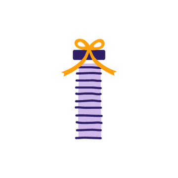 系上缎带的紫色条纹礼盒平面插图