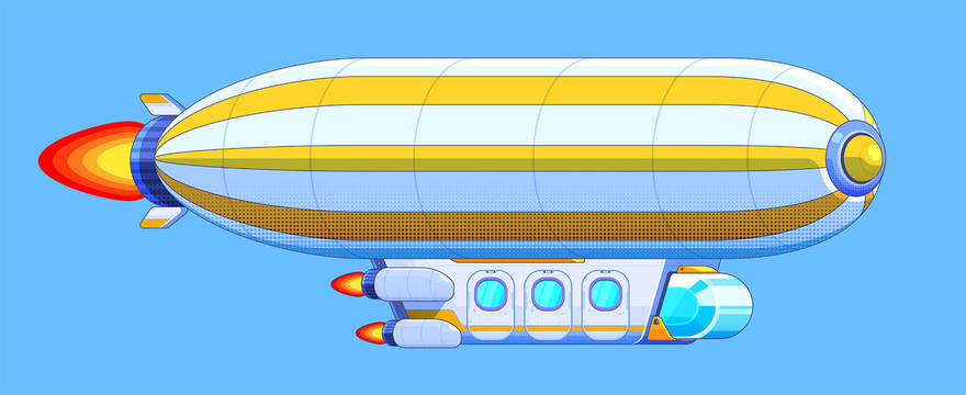 卡通矢量热气球科技空艇科幻