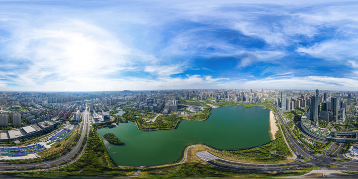 合肥天鹅湖720全景城市航拍