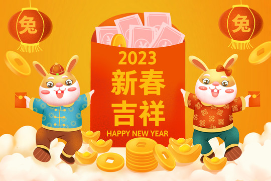 兔年大吉2023春节海报红包