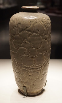 人気商品超目玉 目玉商品 中国古美術品、耀州窑刻花鳥小口四系花瓶