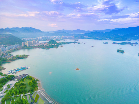 千岛湖珍珠广场湖景航拍风景