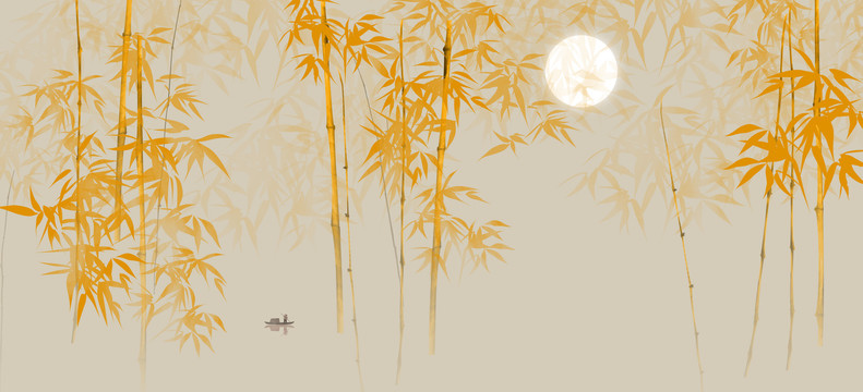 金色竹林背景墙