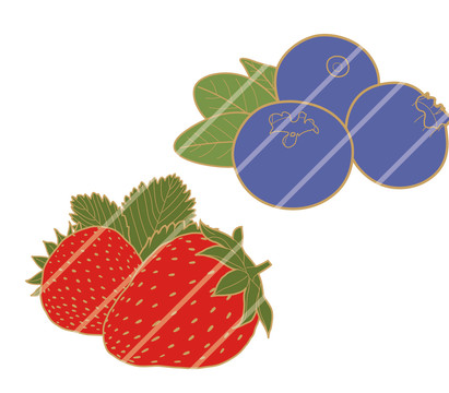 草莓蓝莓插画矢量