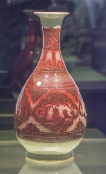 明代釉里红人物故事图瓶