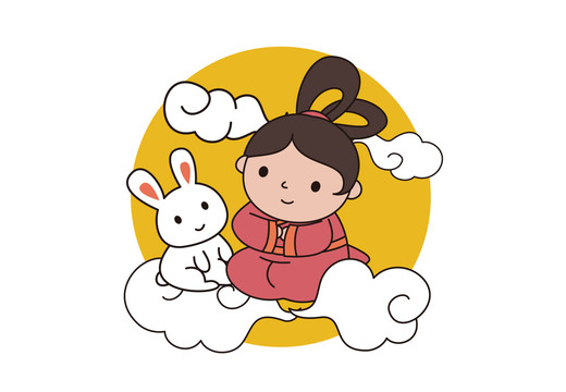 嫦娥玉兔中秋月圆团圆卡通