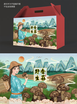 农家女采蘑菇包装插画
