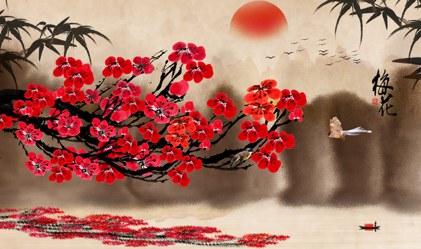 红梅装饰画