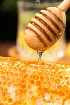 盘子里装着蜂巢蜜
