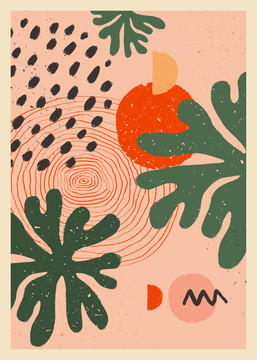 鲜艳红绿植物抽象插图