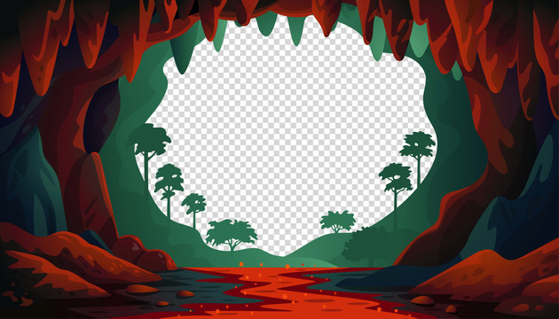 红绿色河流岩穴插图