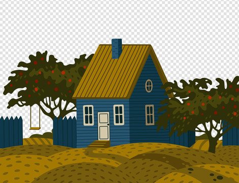 蓝色农场小屋插图
