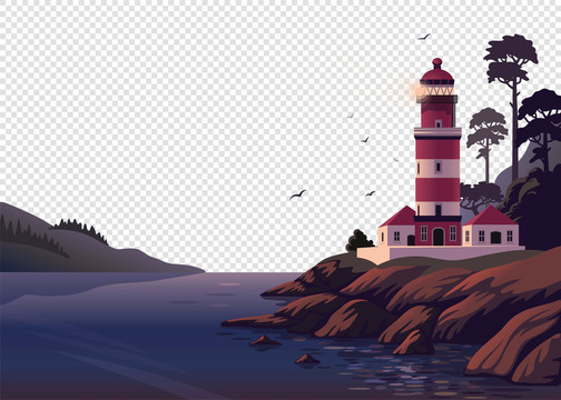 悠闲海岸灯塔景观插图