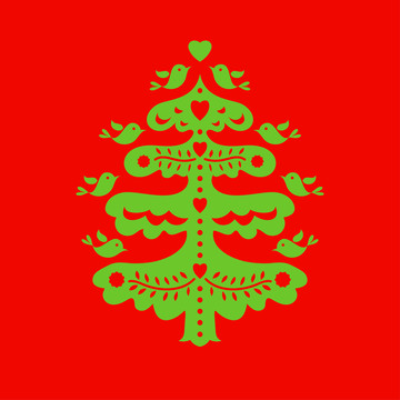 红绿色纸雕圣诞树插图