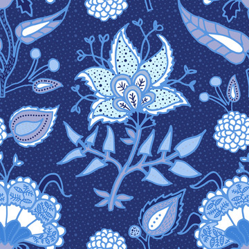 深蓝色植物花纹背景