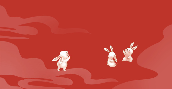 中秋素材兔子和云雾