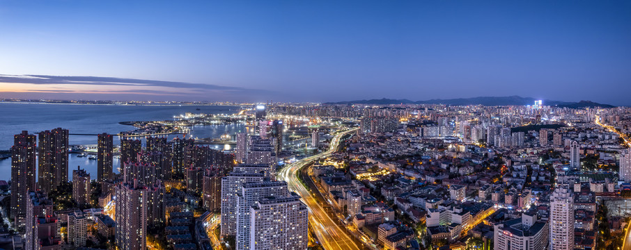 航拍青岛市容市貌夜景大画幅