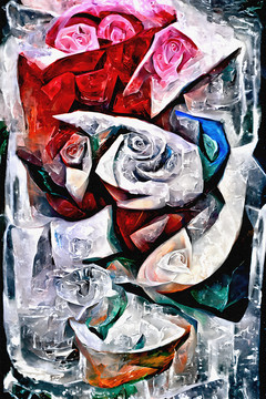 冰玫瑰花抽象装饰画