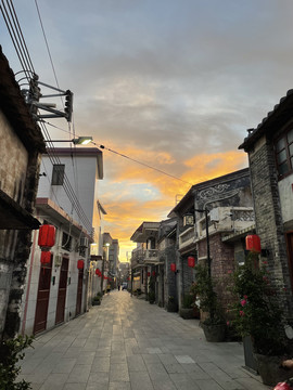 三乡雍陌村建筑街道夕阳