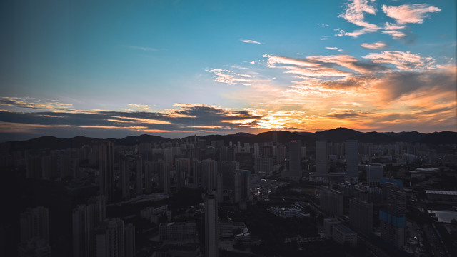 大连全景夕阳黄昏