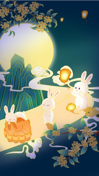国潮中秋插画