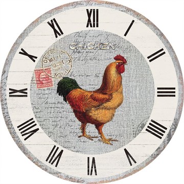 挂钟设计公鸡钟面花纸木板钟