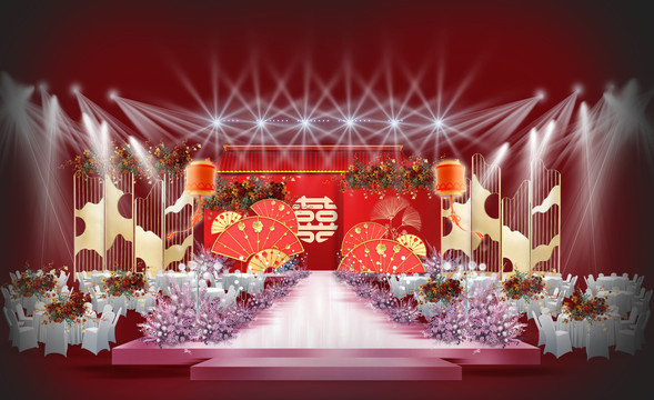 新中式复古红婚礼效果图