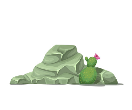 绿色岩石与仙人掌插图