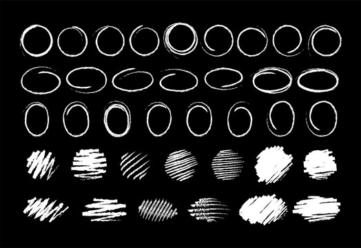 手绘风粉笔标记圆框及笔触素材