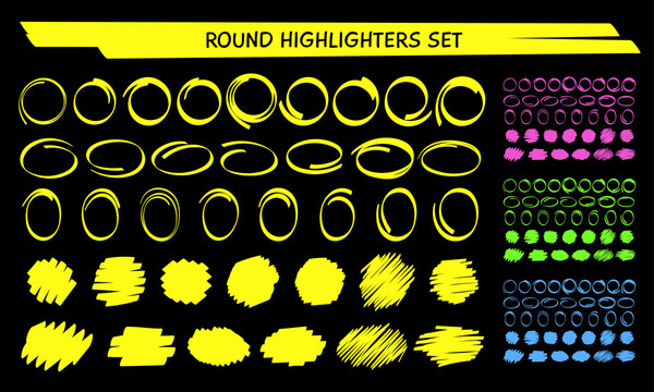 手绘风荧光笔圆形标记涂鸦素材