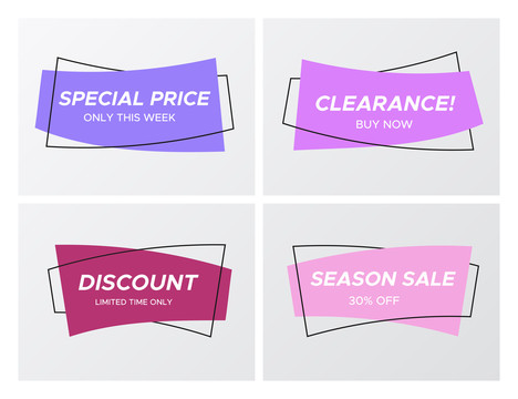 4种紫色销售折扣标签及横幅集合