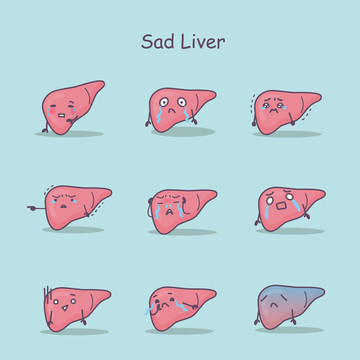 卡通风伤心的肝脏插图素材