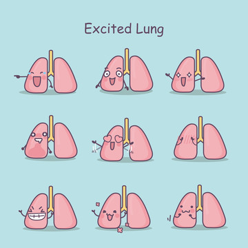 卡通风兴奋的肺插图素材