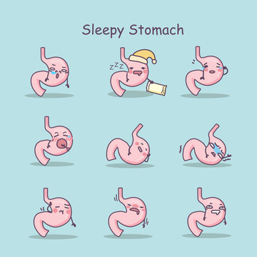 卡通风昏昏欲睡的胃插图素材