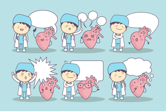 卡通风医生与心脏 情绪对话框插图素材