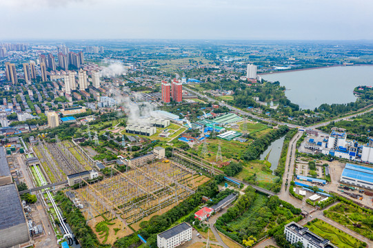 航拍河南平顶山燃煤火力发电厂