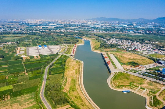 航拍河南沙河平顶山港内河航运