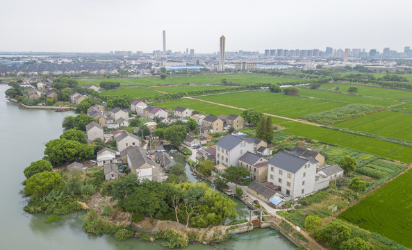 航拍水乡田园乡村