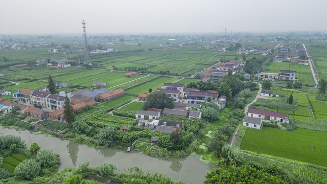 航拍水乡田园乡村