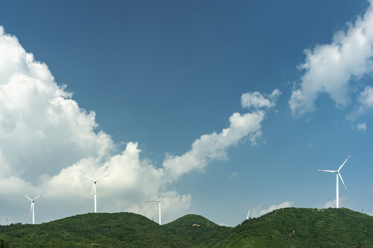 航拍户外绿色能源风力发电机
