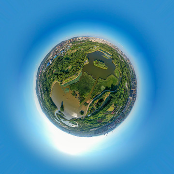 航拍白鹭洲湿地公园球形全景图