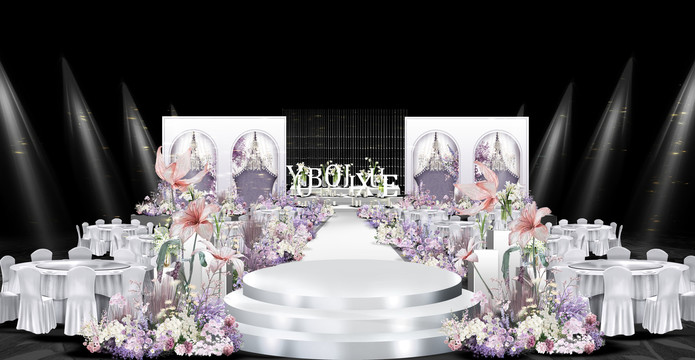 梦幻粉紫色高级婚礼效果图
