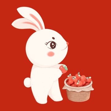 手绘可爱摘水果兔子