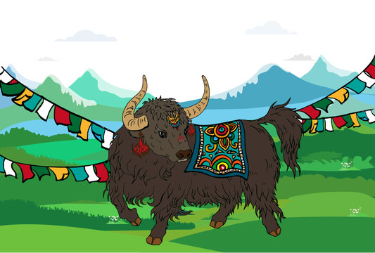 西藏牦牛插画